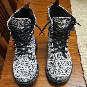 Torrid Black and White Tweed Combat Boots